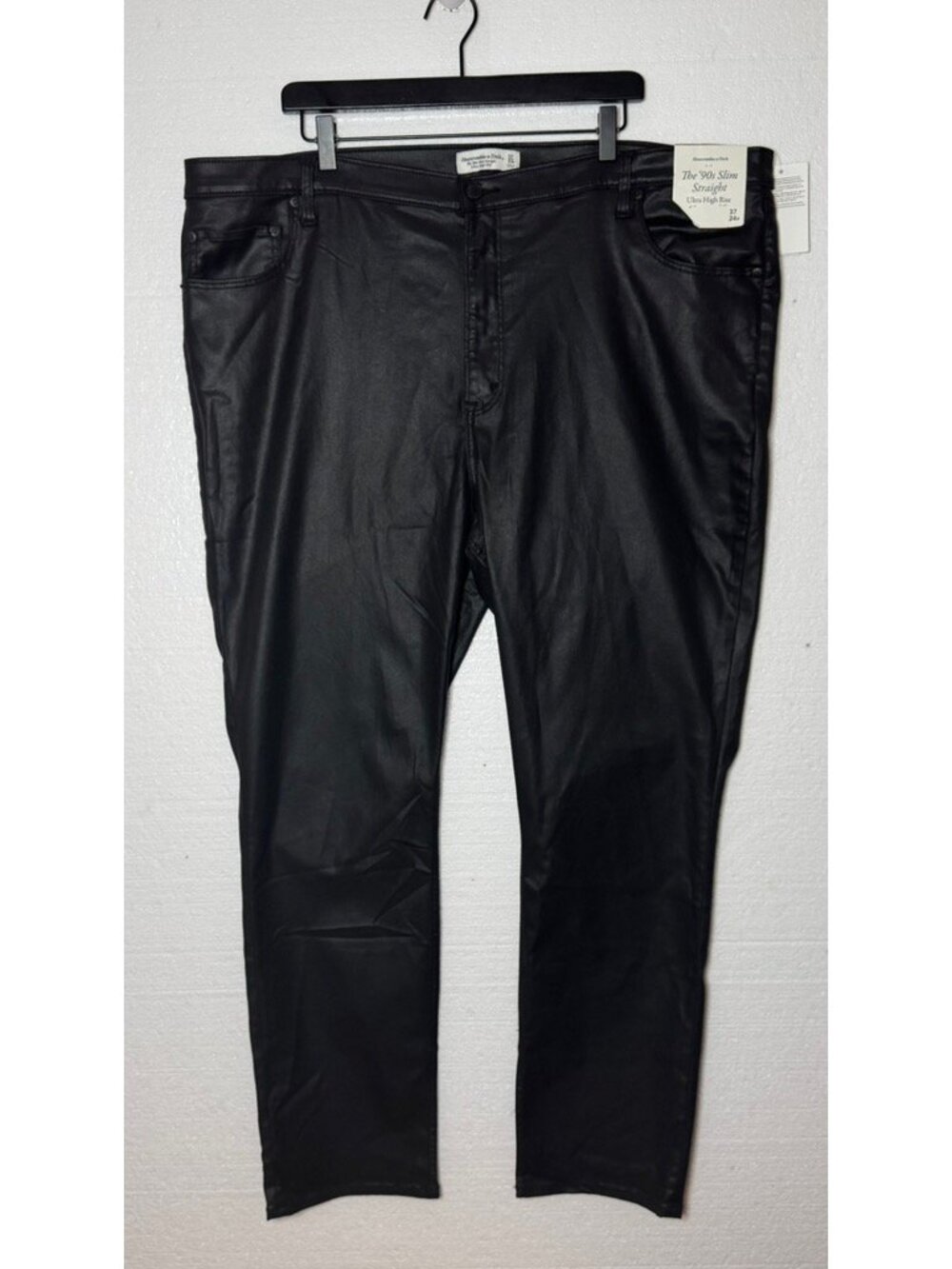 Abercrombie & Fitch New 24 Jeans 90s Slim Straight Ultra High Rise Faux Leather